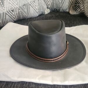 Black Wide-Brim Fedora Hat with Brown Band